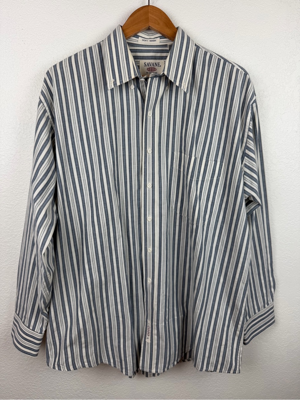 Savane Blue & White Vertical Stripe Long-Sleeve Button Shirt